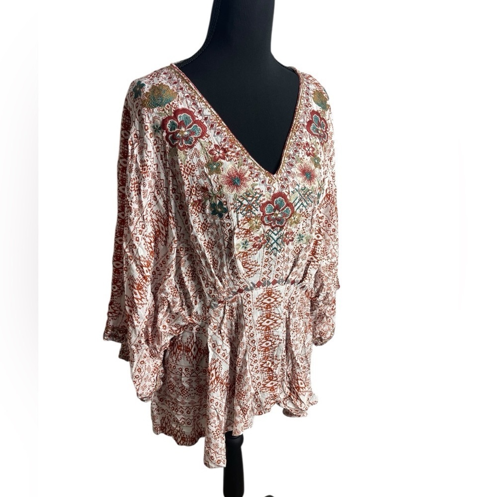 Savanna Jane Bohemian Floral Embroidered Peasant Blouse Size L NWT - Picture 2 of 7